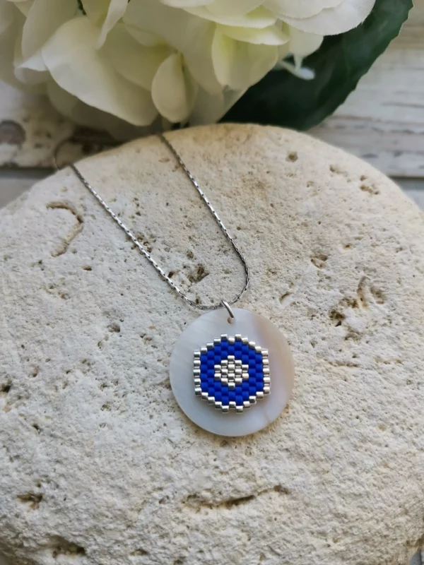 Collier perles Miyuki tissées | palet de nacre | chaîne acier inoxydable – Image 8